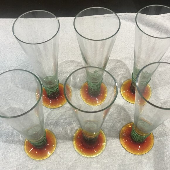 Tall drinking glasses with green on bottom set of 6 - Picture 11 of 11